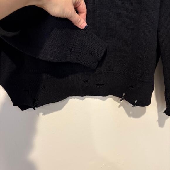 Isabel Marant Etoile Black Wool Blend Side Slit Crewneck Distressed Sweater 36 - Picture 6 of 8
